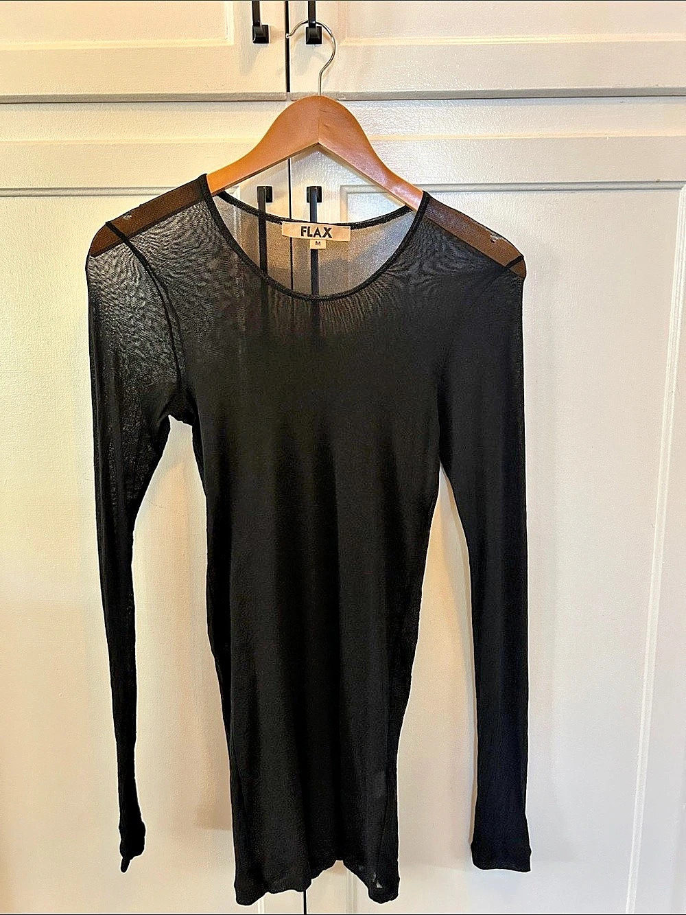 FLAX Long Sleeve Mesh Top in Black Size Medium Like New